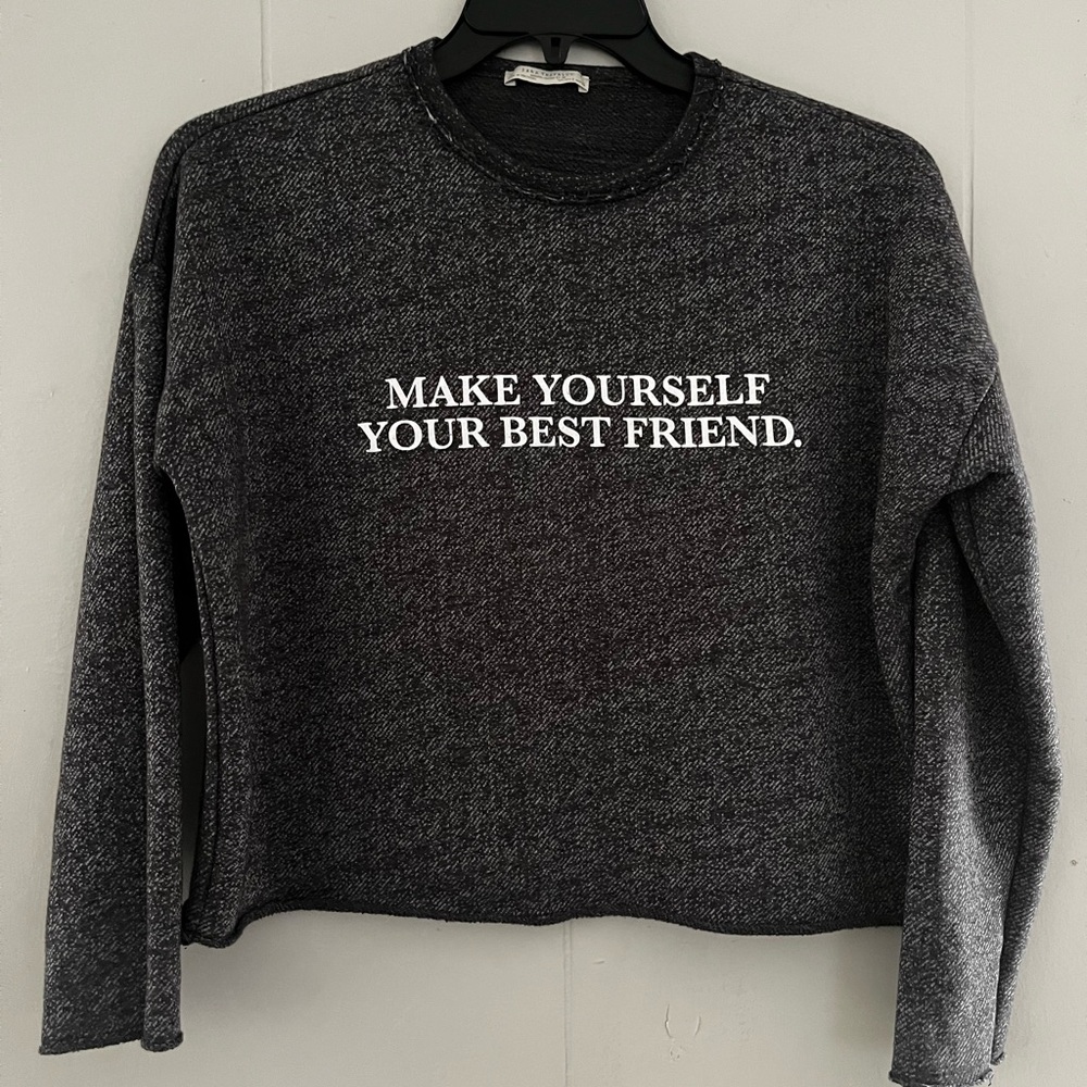 Zara New York Cropped Women’s  Gray Graphic Print Sweatshirt Women’s Small
